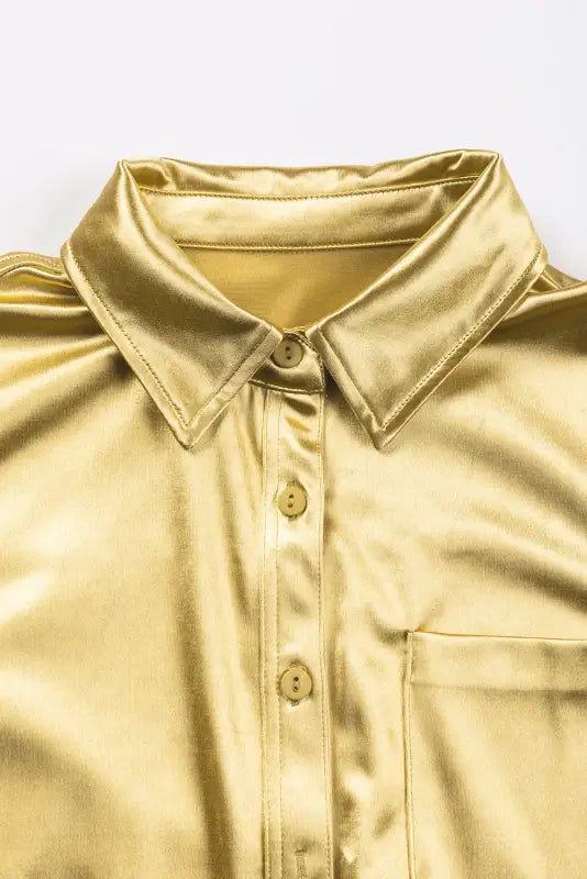 Gold metallic luster chest pocket shirt - tops