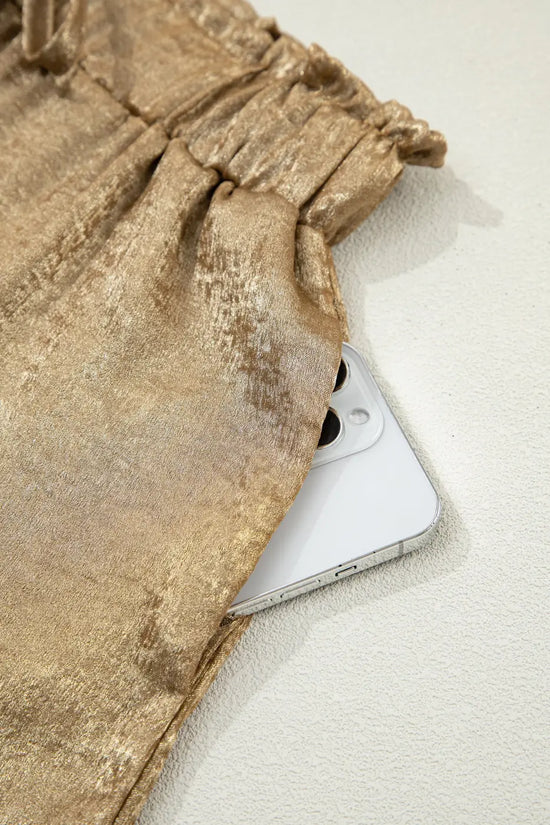 Gold metallic shorts women | high waist summer casual