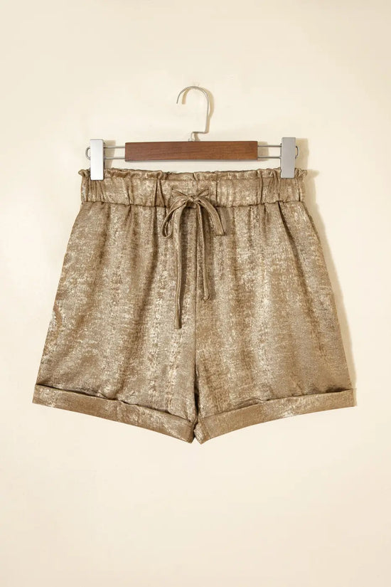 Gold metallic shorts women | high waist summer casual
