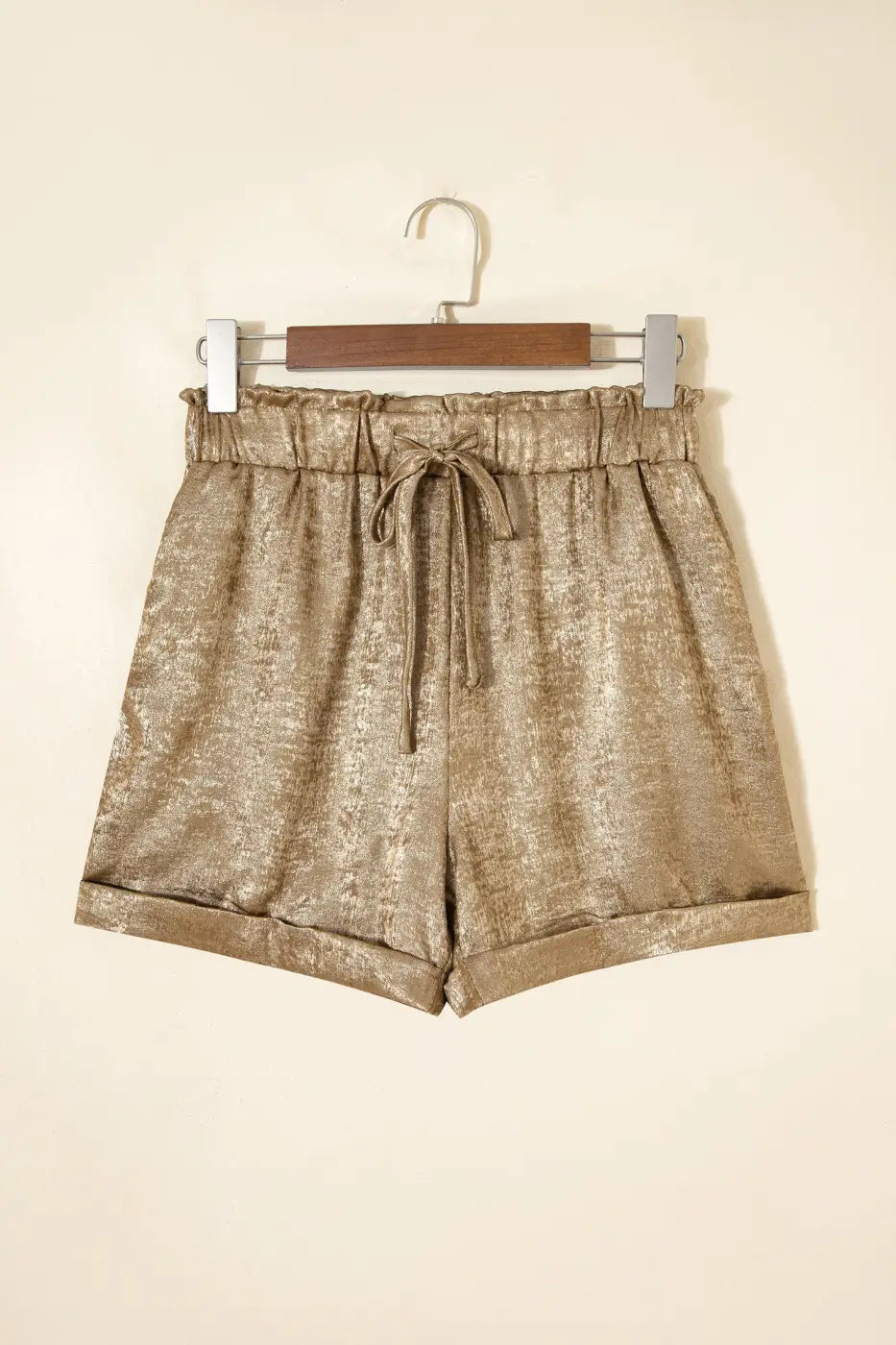 Gold metallic shorts women | high waist summer casual
