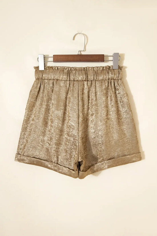 Gold metallic shorts women | high waist summer casual