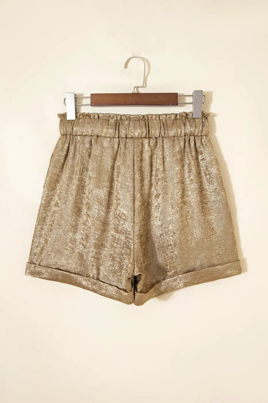 Gold metallic shorts women | high waist summer casual
