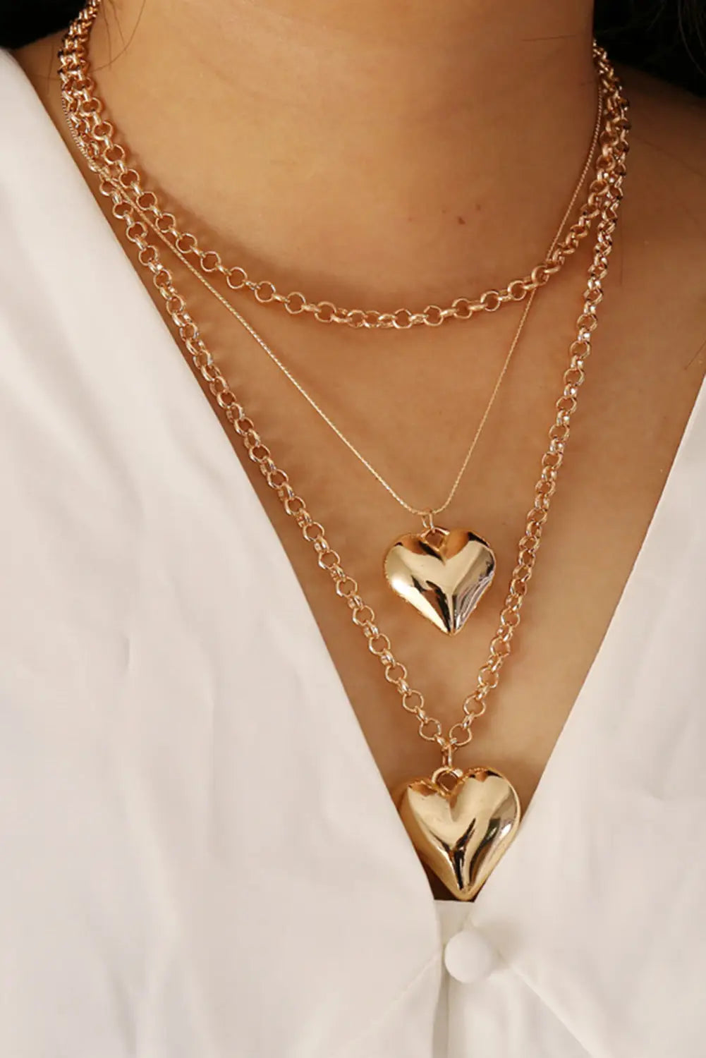 Gold multilayer heart shape pendant valentine necklace - one size / alloy - necklaces