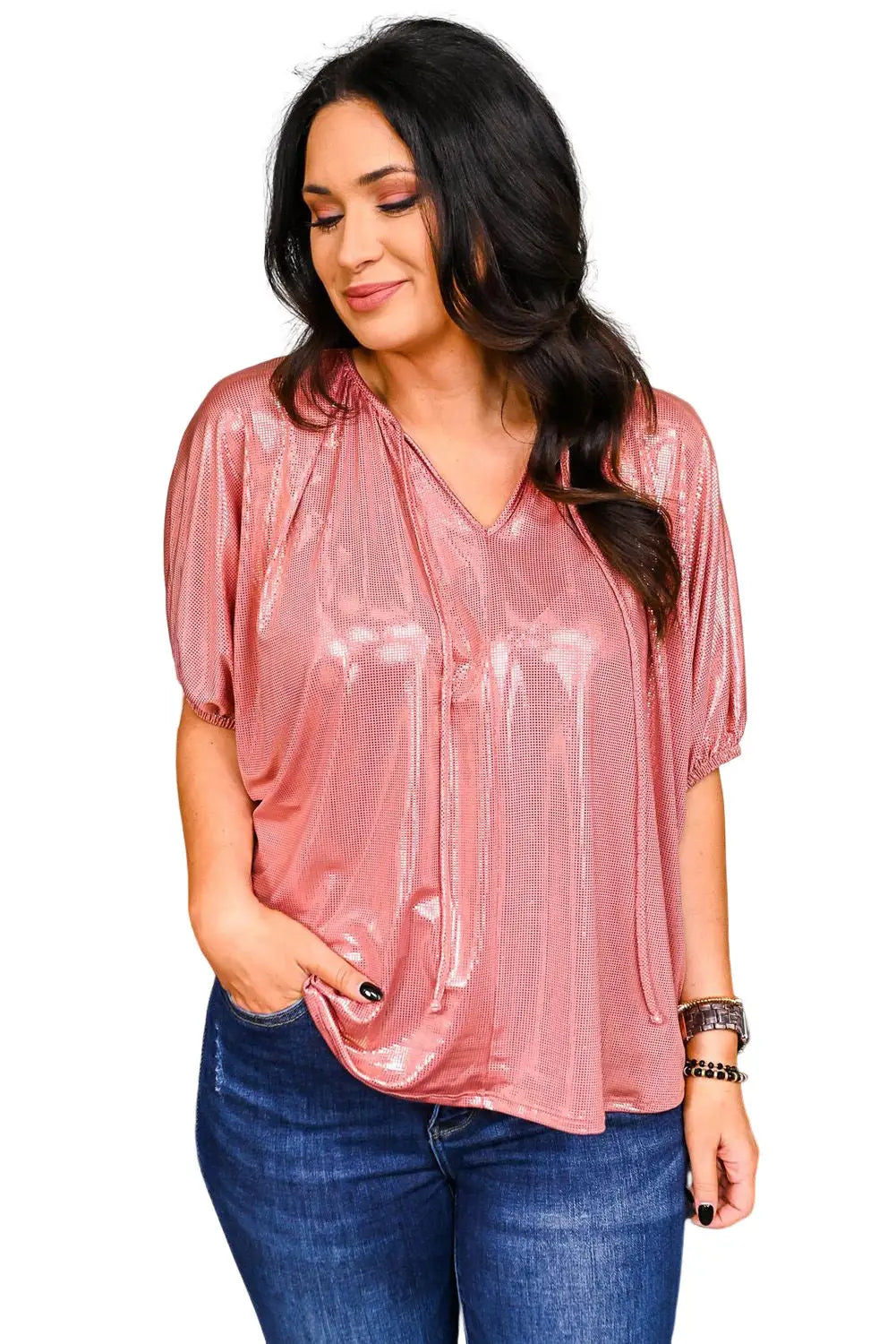 Gold plus size floral embroidered short sleeve top