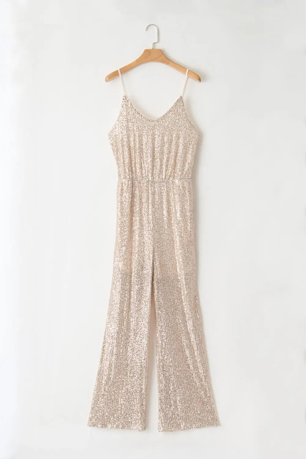Gold sequined v neck sleeveless high waist jumpsuit - jumpsuits & rompers