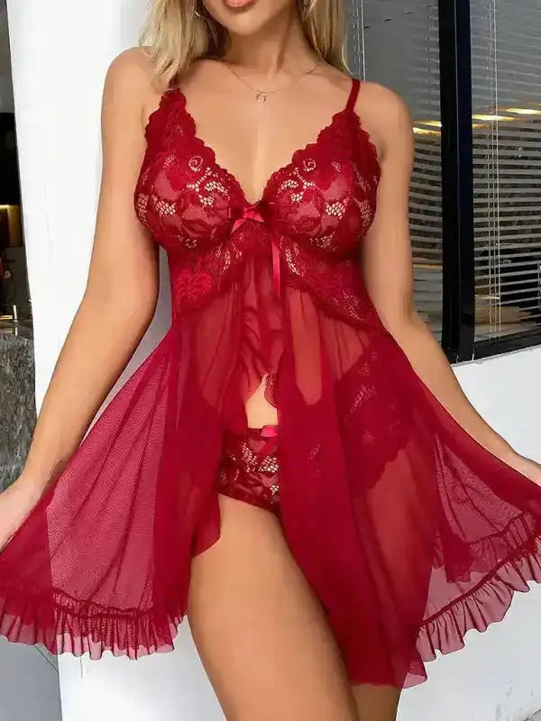 Good Evening Lace Mesh Babydolls Lingerie - Fashionfitz