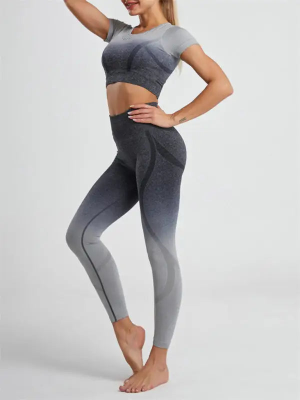 Gradient dye seamless yoga two-piece set - activewear leggings sets