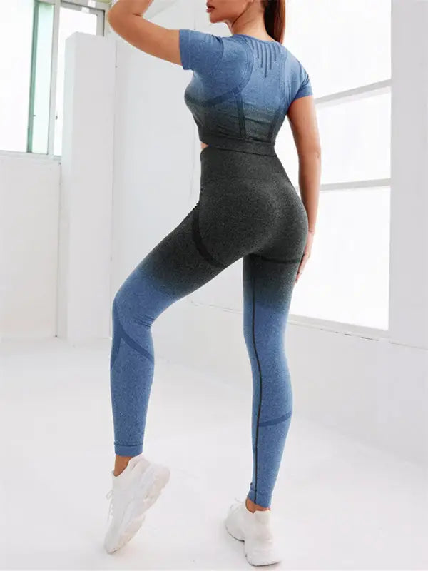 Gradient dye seamless yoga two-piece set - activewear leggings sets
