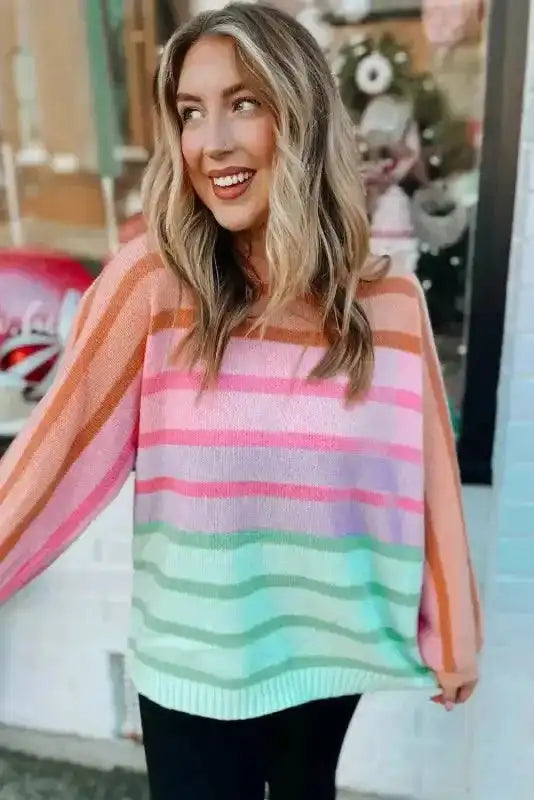 Gradient Striped Loose Sweater - Fashionfitz