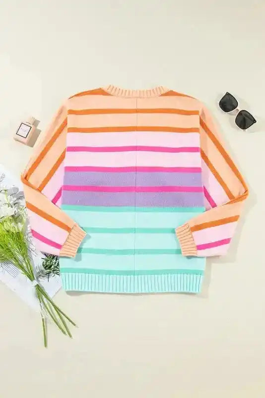 Gradient Striped Loose Sweater - Fashionfitz