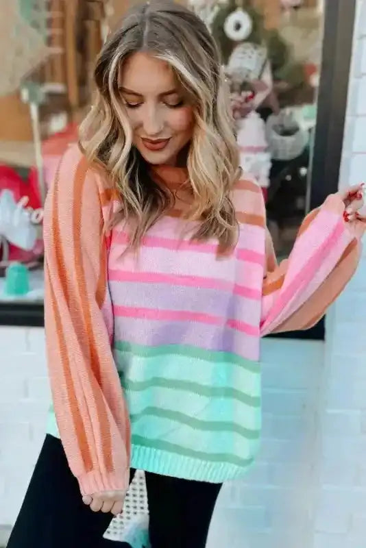 Gradient Striped Loose Sweater - Fashionfitz