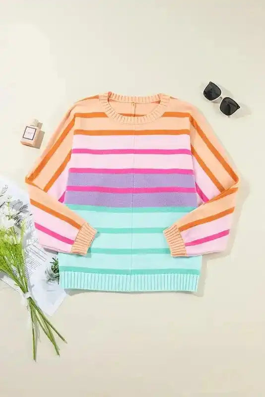 Gradient Striped Loose Sweater - Fashionfitz