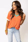 Grapefruit Orange Contrast Trim Exposed Seam V Neck T-shirt - Fashionfitz