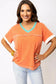 Grapefruit Orange Contrast Trim Exposed Seam V Neck T-shirt - Fashionfitz