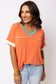 Grapefruit Orange Contrast Trim Exposed Seam V Neck T-shirt - Fashionfitz
