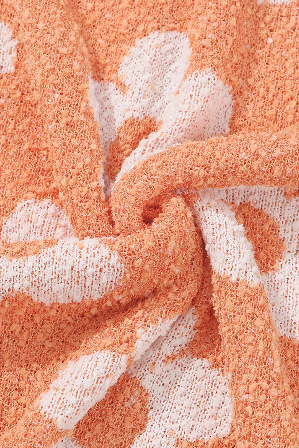 Grapefruit orange fuzzy floral knitted drop shoulder sweater - sweaters & cardigans
