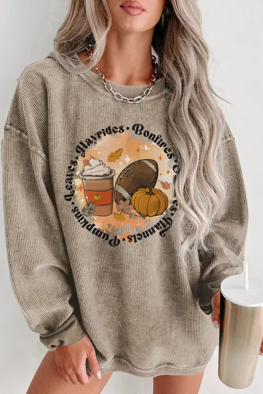 Gray summer lovin graphic textured pullover sweatshirt - khaki / s / 100% polyester - sweatshirts & hoodies