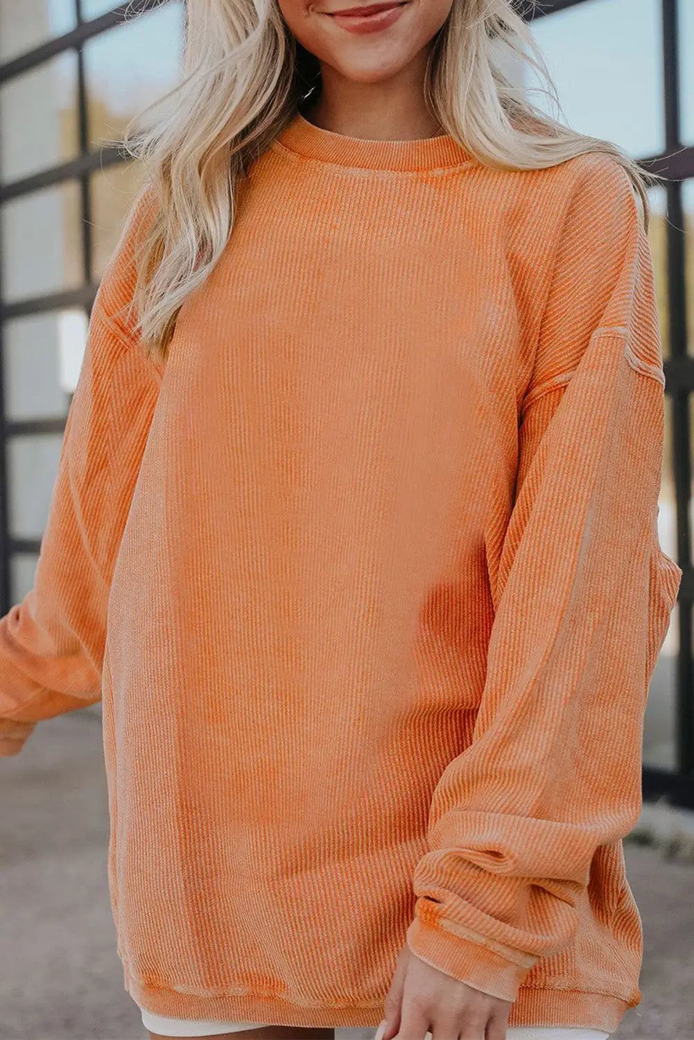 Grass green distressed clover print st patricks corded sweatshirt - orange-3 / s / 100% polyester - graphic