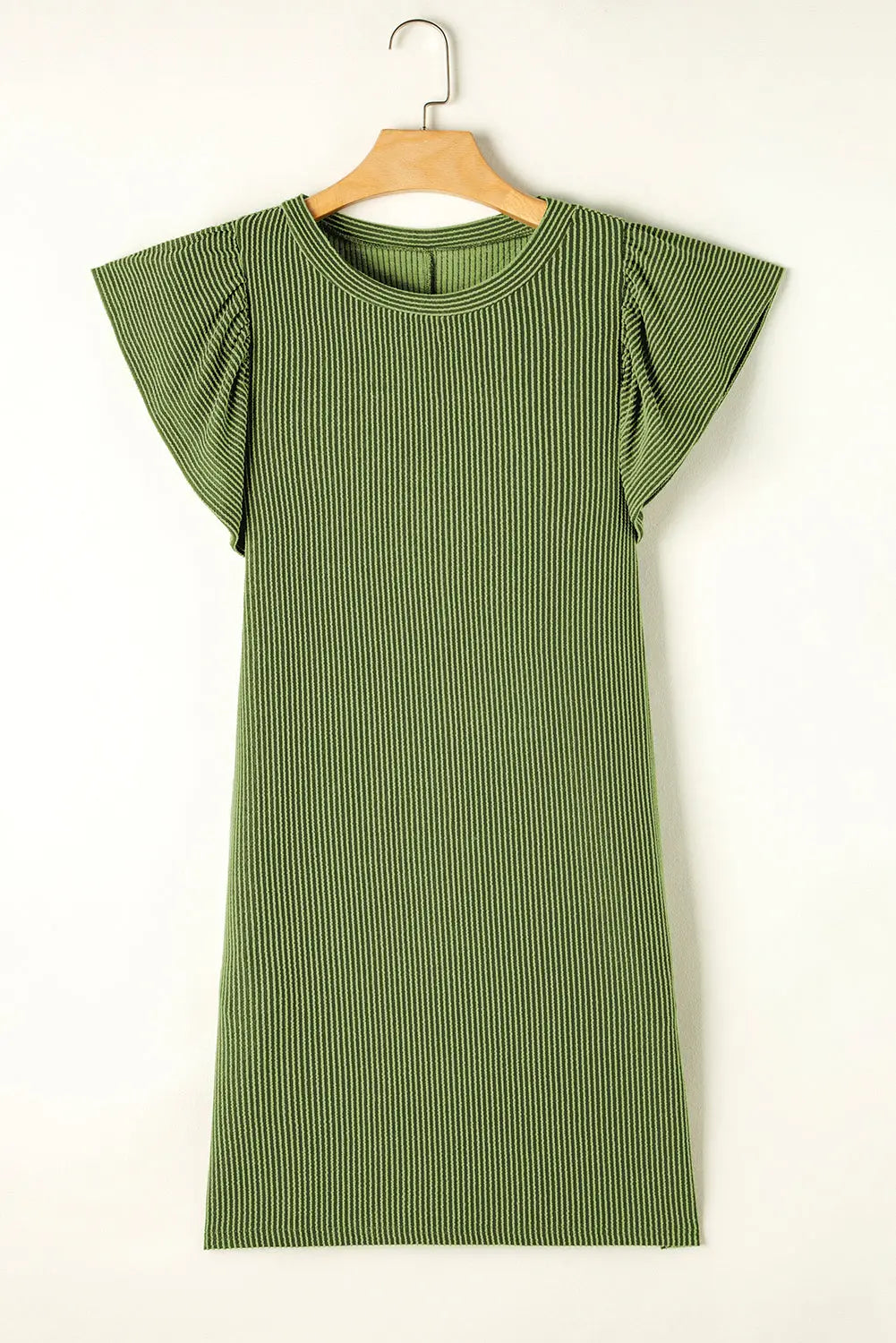 Grass green flutter sleeve ribbed shift dress - t shirt dresses