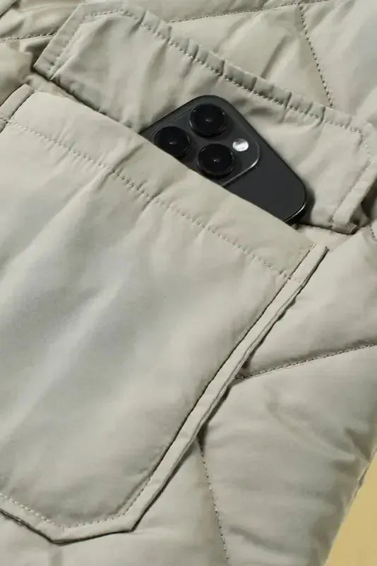 Grass Green Quilted Long Vest Jacket with Pockets - Fashionfitz