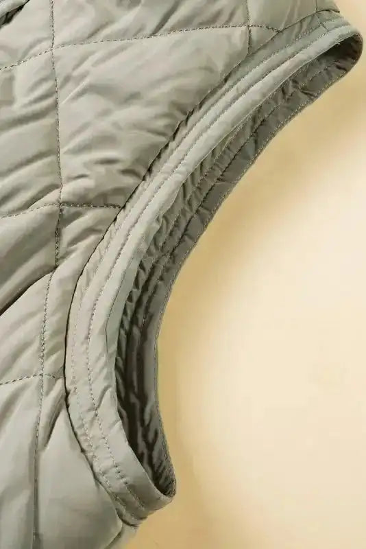 Grass Green Quilted Long Vest Jacket with Pockets - Fashionfitz