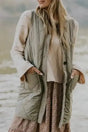Khaki Quilted Long Gilet Jacket – Sleeveless Women’s Casual Outerwear - Fashionfitz