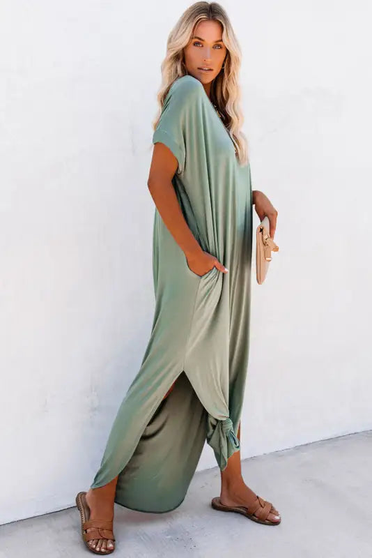 Grass green splits maxi t-shirt dress - t shirt dresses