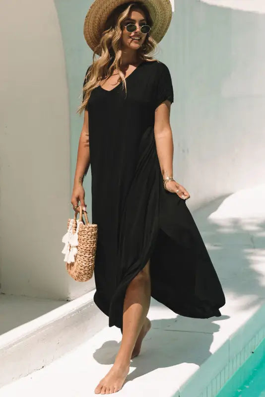 Grass green splits maxi t-shirt dress - t shirt dresses