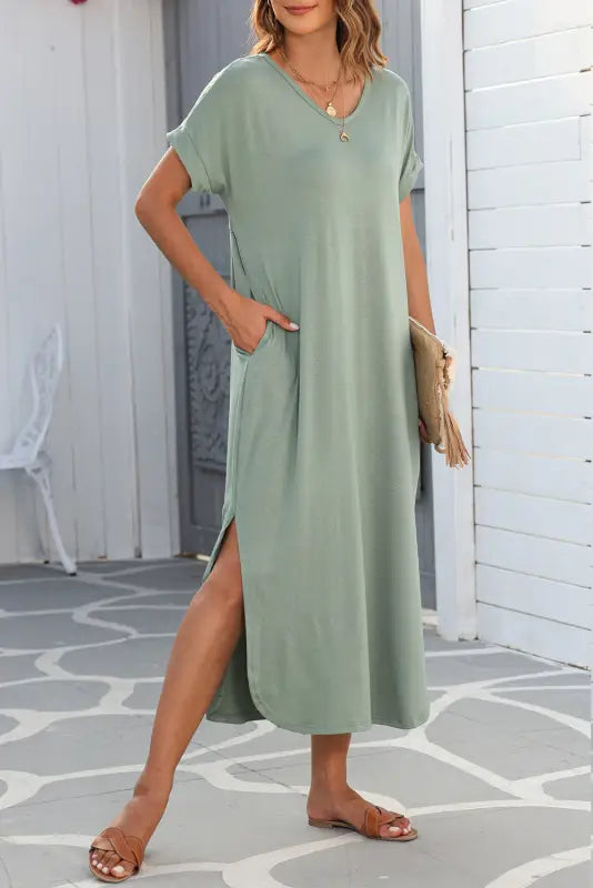 Grass green splits maxi t-shirt dress - t shirt dresses