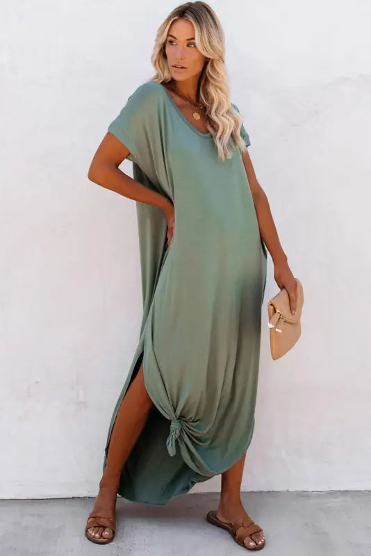 Grass green splits maxi t-shirt dress - t shirt dresses