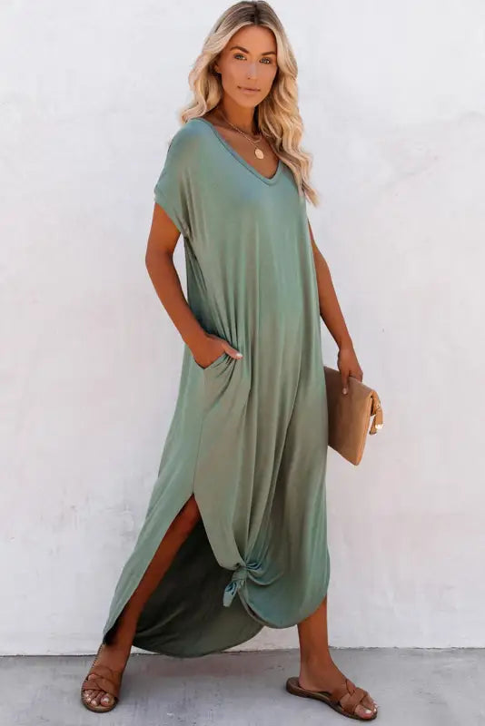 Grass green splits maxi t-shirt dress - t shirt dresses