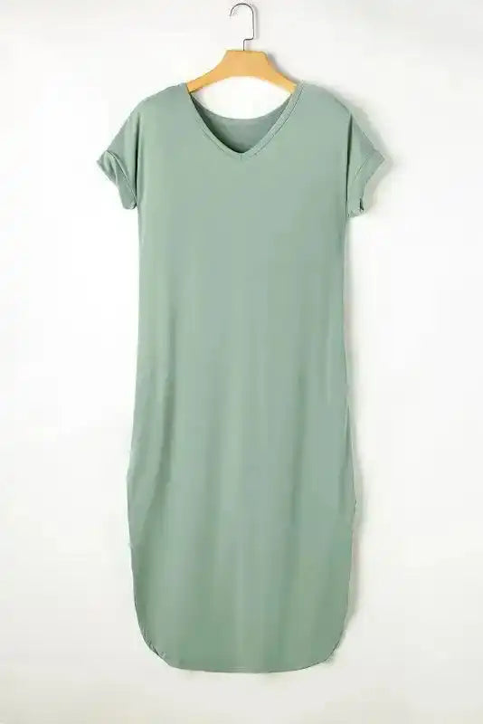 Grass Green Splits Maxi T-shirt Dress - Fashionfitz
