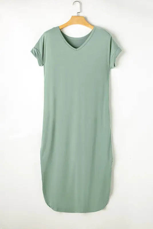 Grass green splits maxi t-shirt dress - t shirt dresses