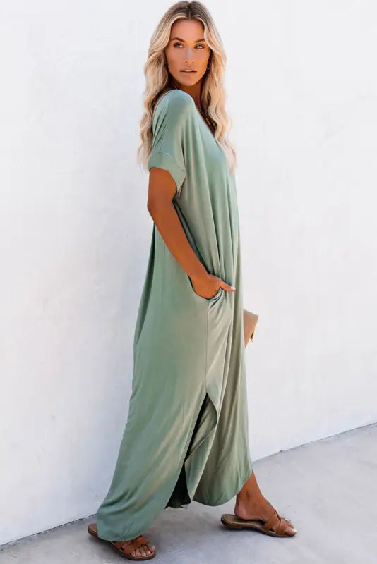 Grass green splits maxi t-shirt dress - t shirt dresses