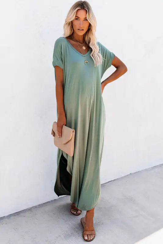 Grass green splits maxi t-shirt dress - t shirt dresses