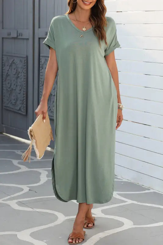 Grass green splits maxi t-shirt dress - t shirt dresses