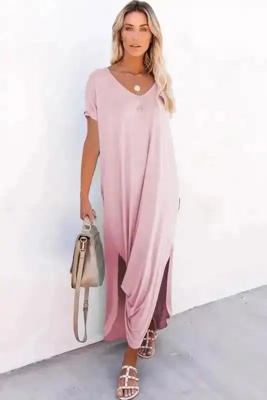 Grass Green Splits Maxi T-shirt Dress - Fashionfitz