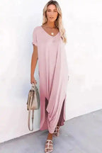 Grass Green Splits Maxi T-shirt Dress - Fashionfitz