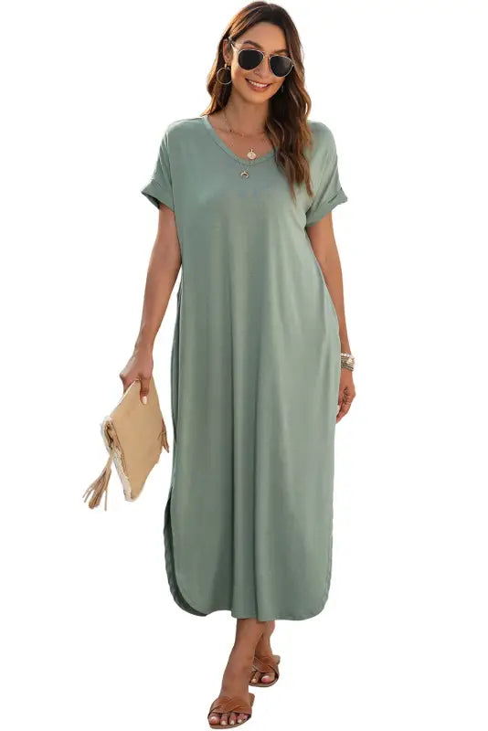 Grass green splits maxi t-shirt dress - t shirt dresses