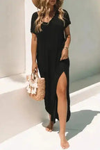 Grass Green Splits Maxi T-shirt Dress - Fashionfitz