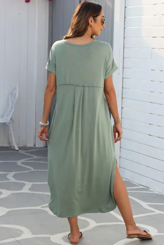 Grass green splits maxi t-shirt dress - t shirt dresses