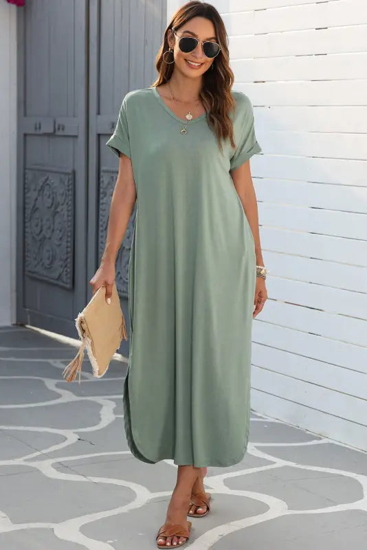 Grass green splits maxi t-shirt dress - t shirt dresses