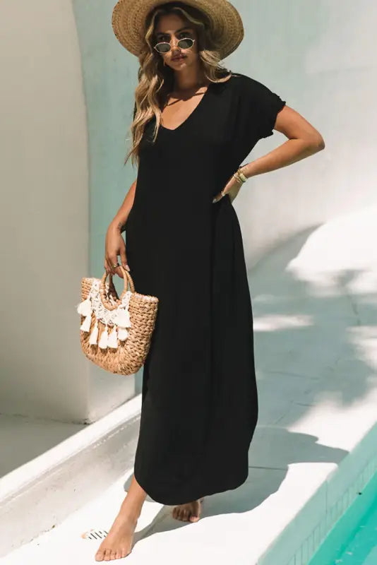 Grass green splits maxi t-shirt dress - t shirt dresses