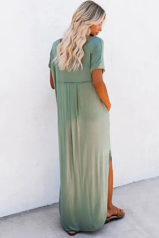 Grass green splits maxi t-shirt dress - t shirt dresses