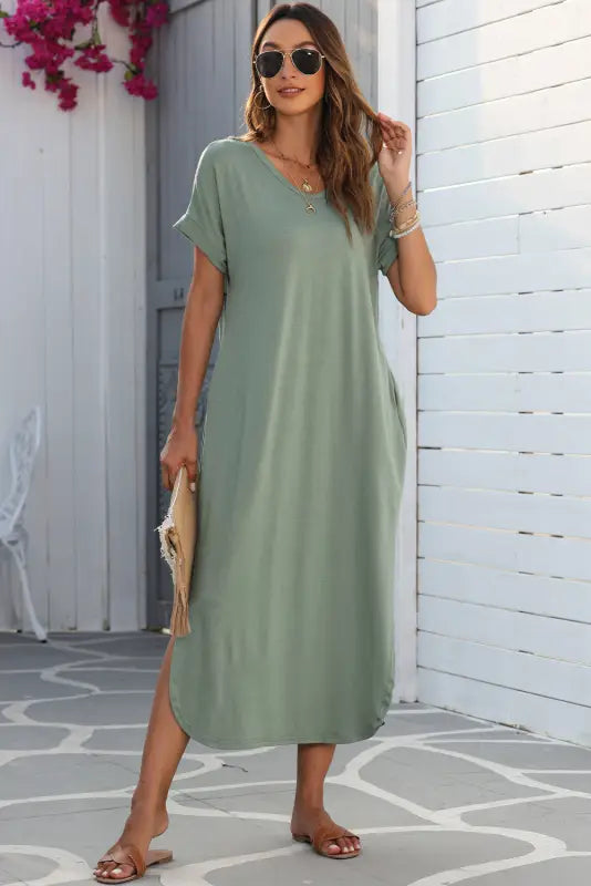 Grass green splits maxi t-shirt dress - t shirt dresses