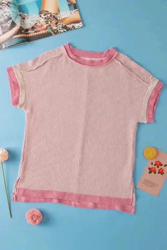 Grass Green Textured Contrast Trim T Shirt - Fashionfitz