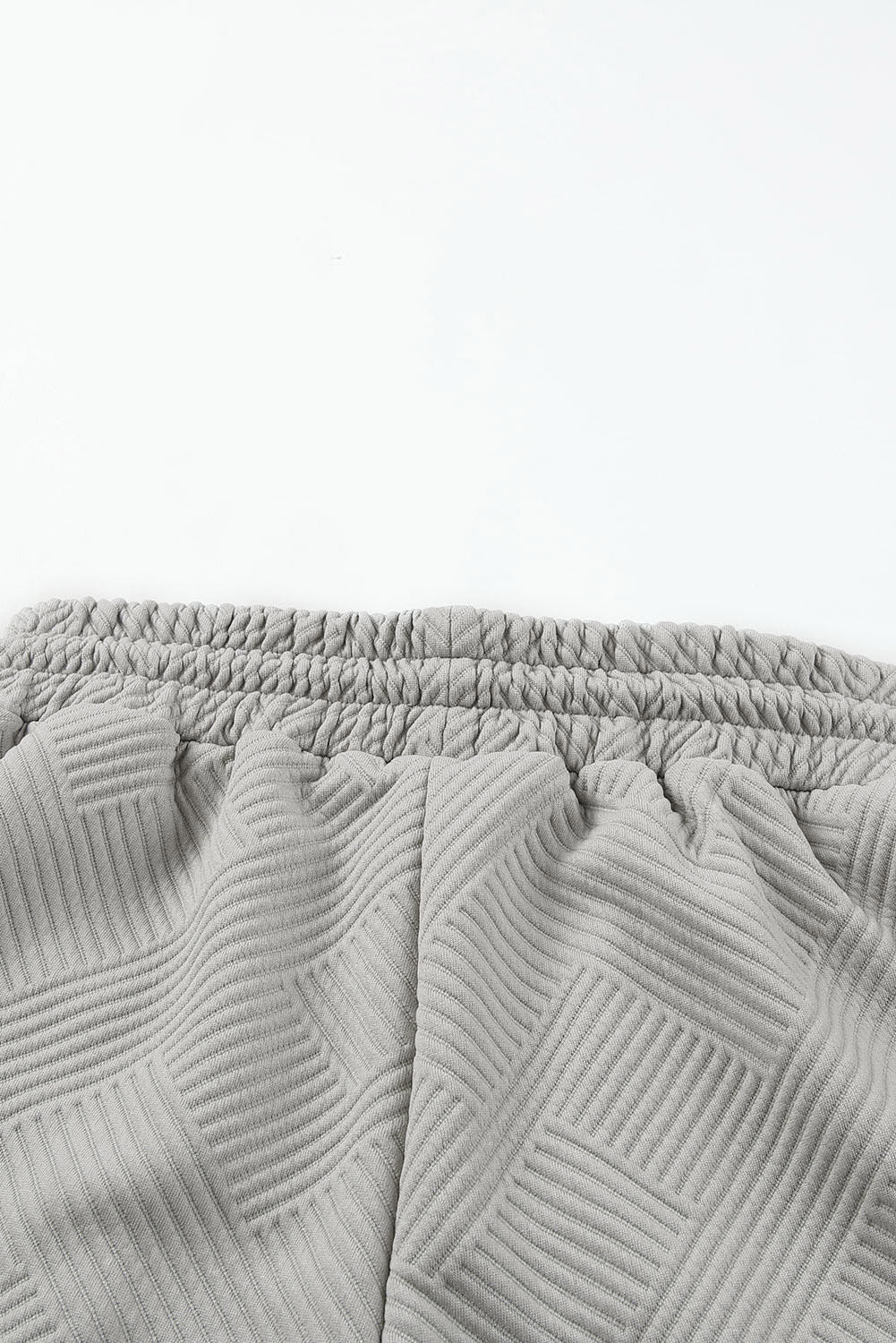 Gray 2pcs solid textured drawstring shorts set - loungewear