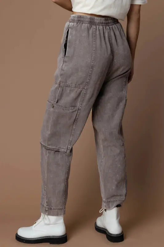 Gray acid wash cargo pants