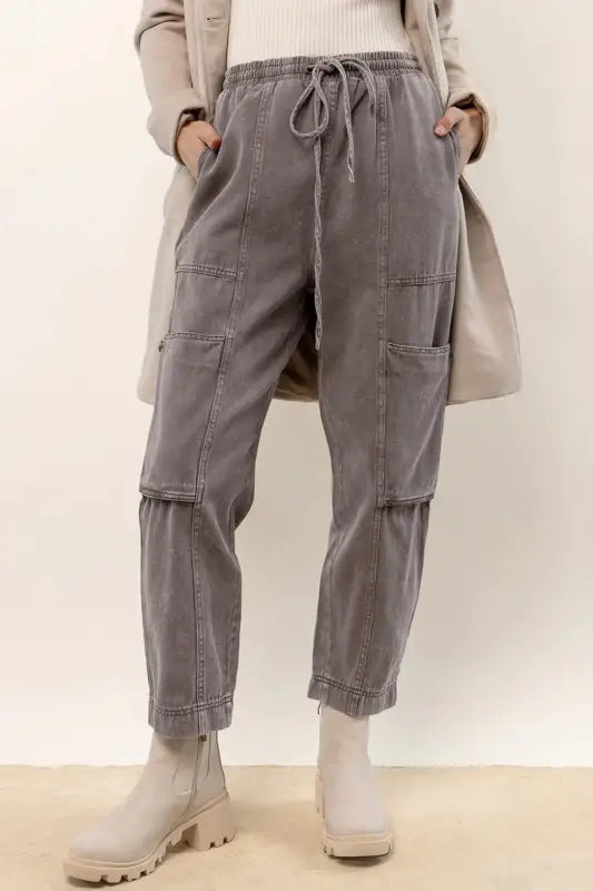 Gray acid wash cargo pants - s / 98% cotton + 2% elastane