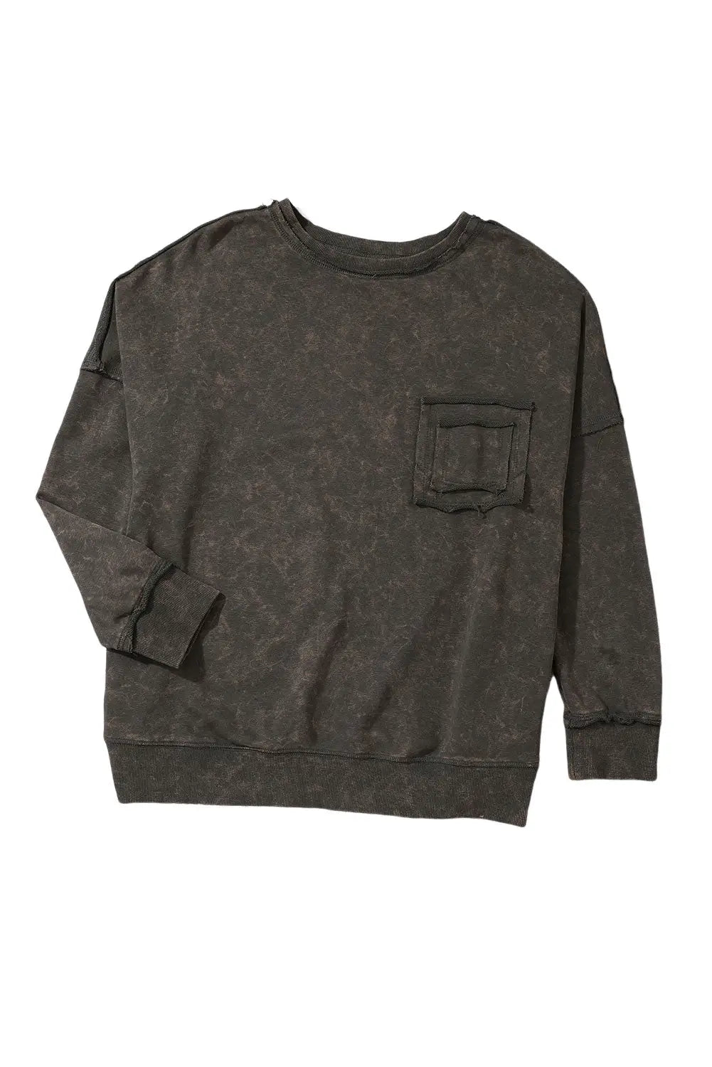 Gray acid wash drop shoulder long sleeve sweatshirt with pockets - sweatshirts & hoodies